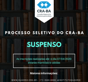 Read more about the article Suspenso o processo seletivo do CRA-BA