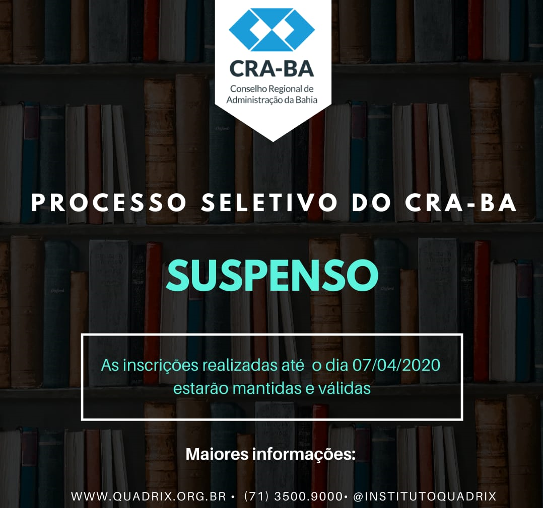 You are currently viewing Suspenso o processo seletivo do CRA-BA