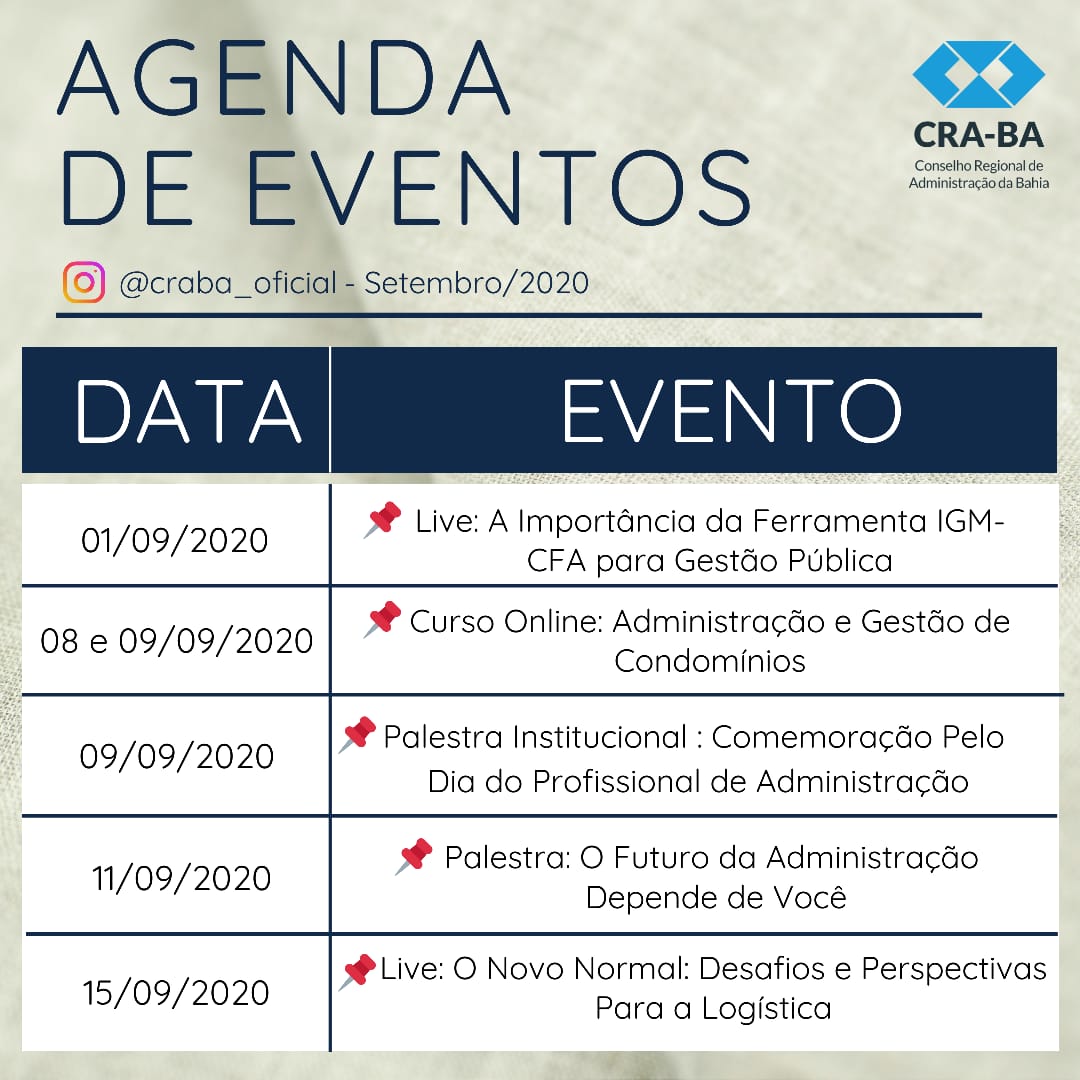 Read more about the article Agenda de Eventos do CRA-BA – Setembro