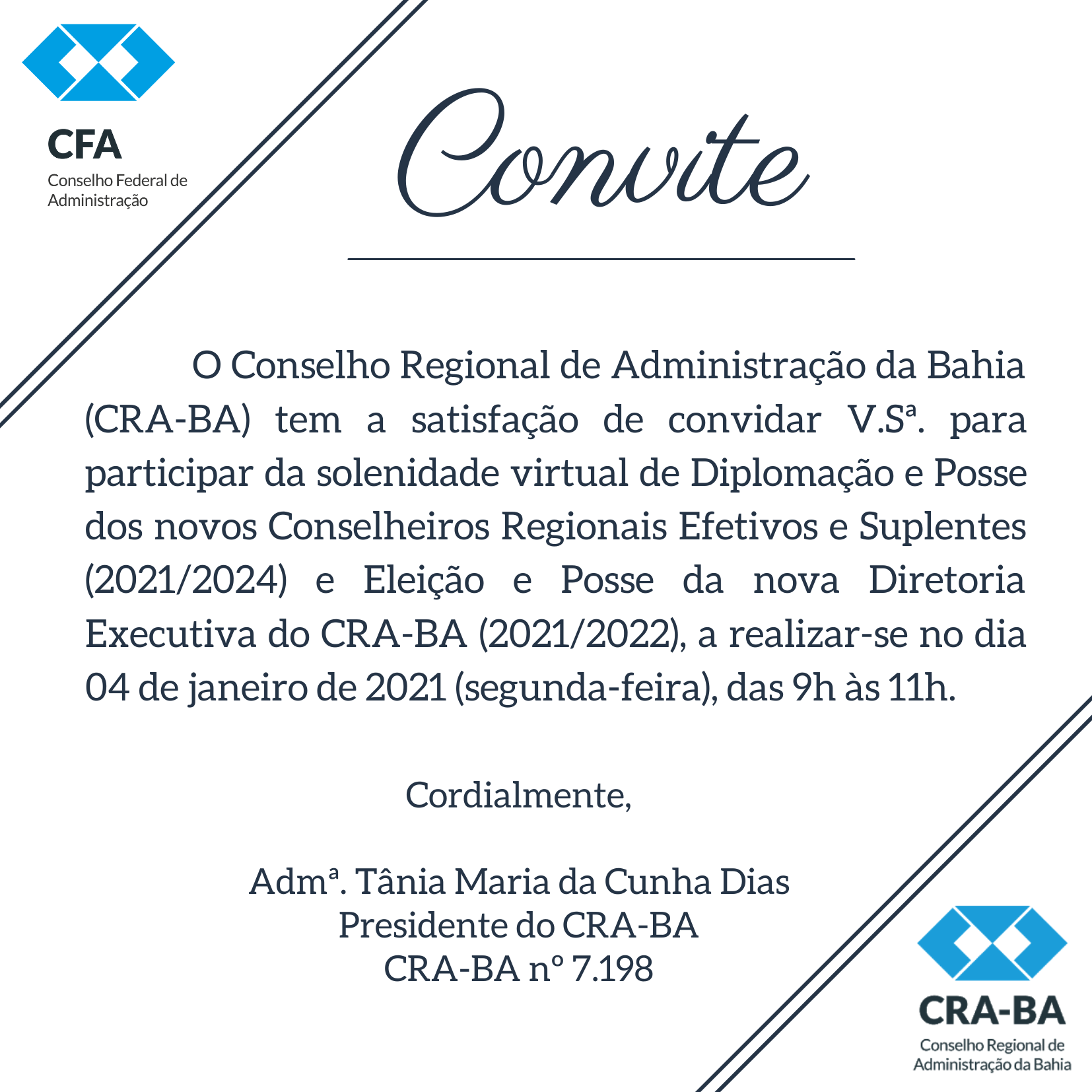 Read more about the article Solenidade de posse dos novos Conselheiros Regionais e da nova Diretoria Executiva do CRA-BA