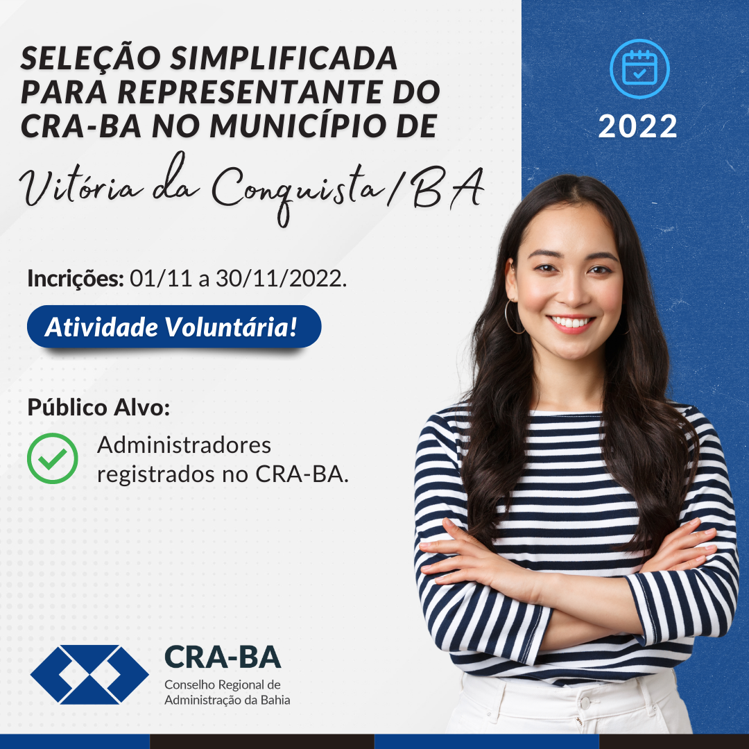 Read more about the article Seleção Simplificada para Representante do CRA-BA no Município de Vitória da Conquista