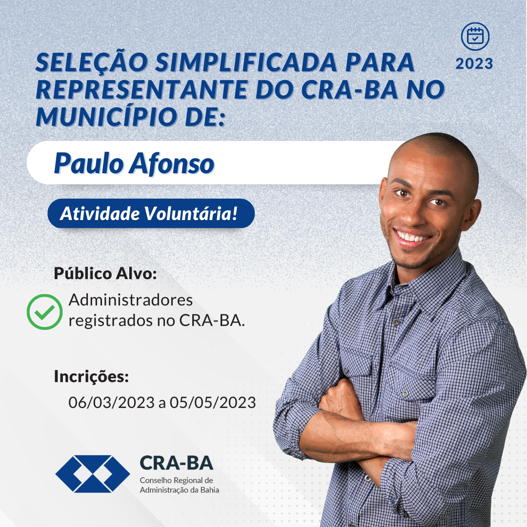 Read more about the article Seleção Simplificada para Representante do CRA-BA no Município de Paulo Afonso/BA