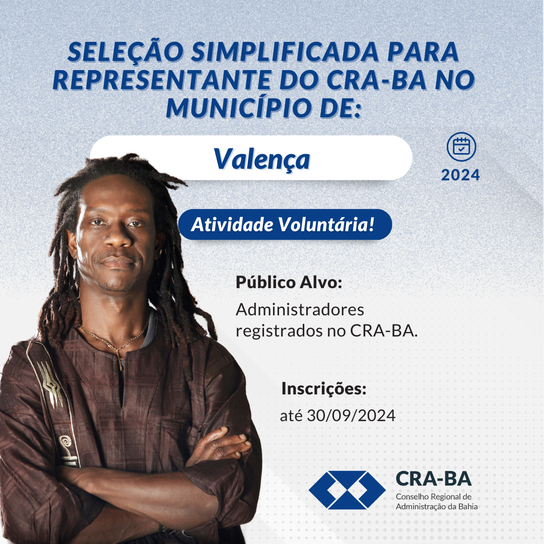 Leia mais sobre o artigo Seleção Simplificada para Representante do CRA-BA no Município de Valença/BA 2024