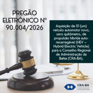 Leia mais sobre o artigo Pregão Eletrônico para Aquisição de 01 (um) veículo automotor novo, zero quilômetro, de propulsão híbrida auto-recarregável para o CRA-BA