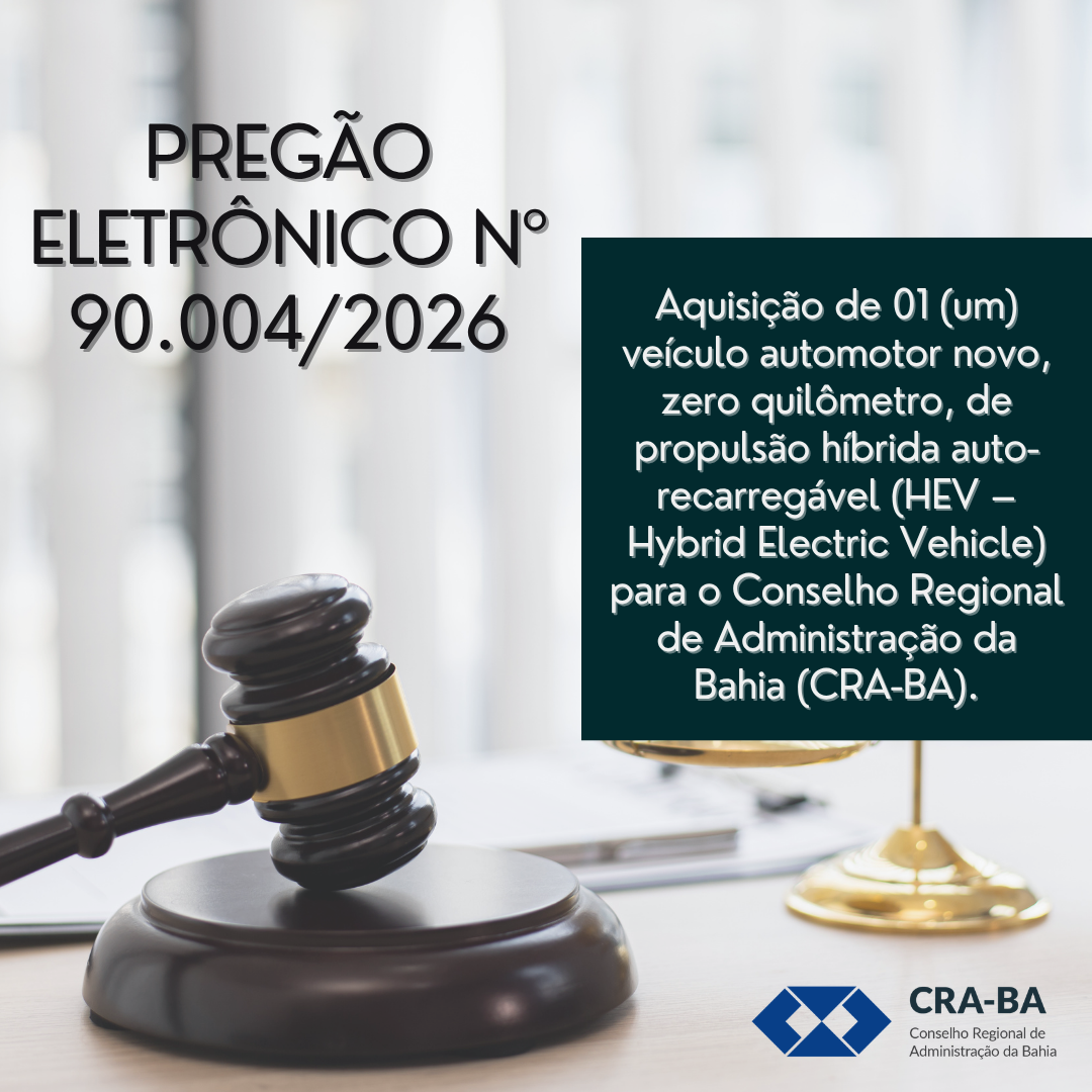 Leia mais sobre o artigo Pregão Eletrônico para Aquisição de 01 (um) veículo automotor novo, zero quilômetro, de propulsão híbrida auto-recarregável para o CRA-BA